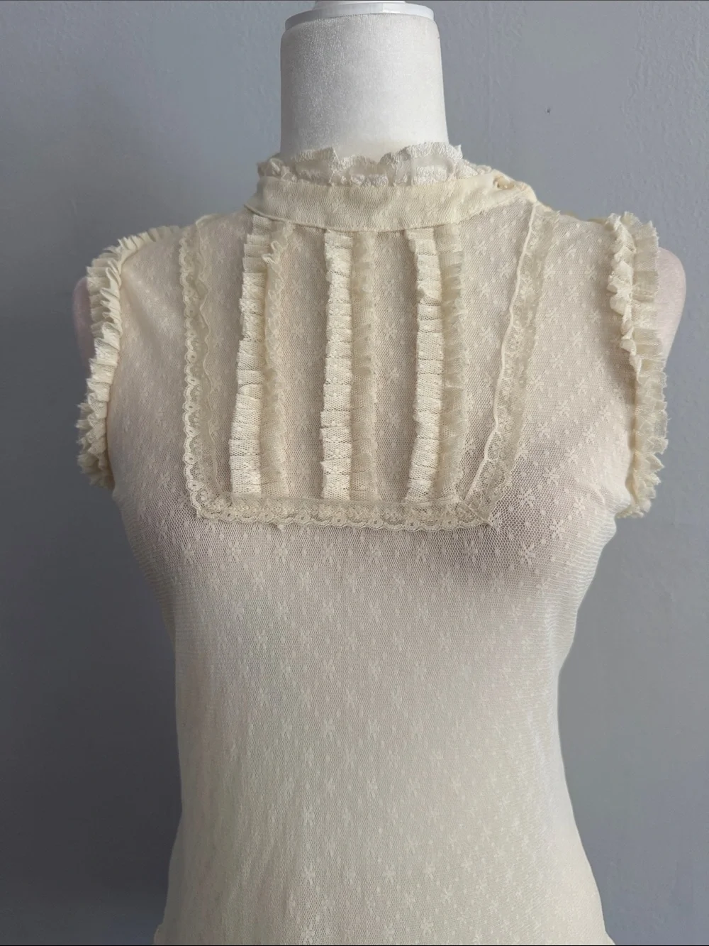 Free People Cream Sheer Lace Ruffle Mini Dress - Size S